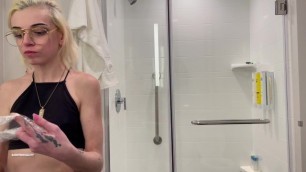 Allison Mac Showers Skinny Thin Girl Watched by Step-brother