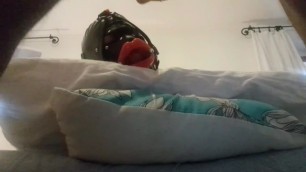 My Wife is Hogtied on the Bed with an Open Gag on her Mouth. I Fucked her Throat and Cummed on her