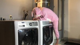 Bunny Onesie Humps Dryer while doing Laundry